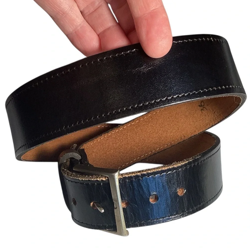 Marc Wolf Black Leather Plain Strap Men’s Belt Size‎ 36 Harness Buckle Snap